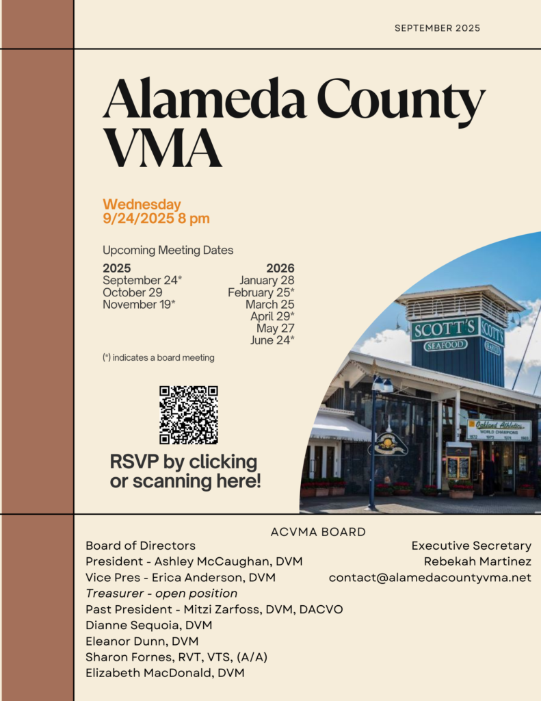 Alameda County VMA September 2025 Newsletter Page 1 Wednesday 9/24/2025 8 pm Scott's Seafood Grill & Bar